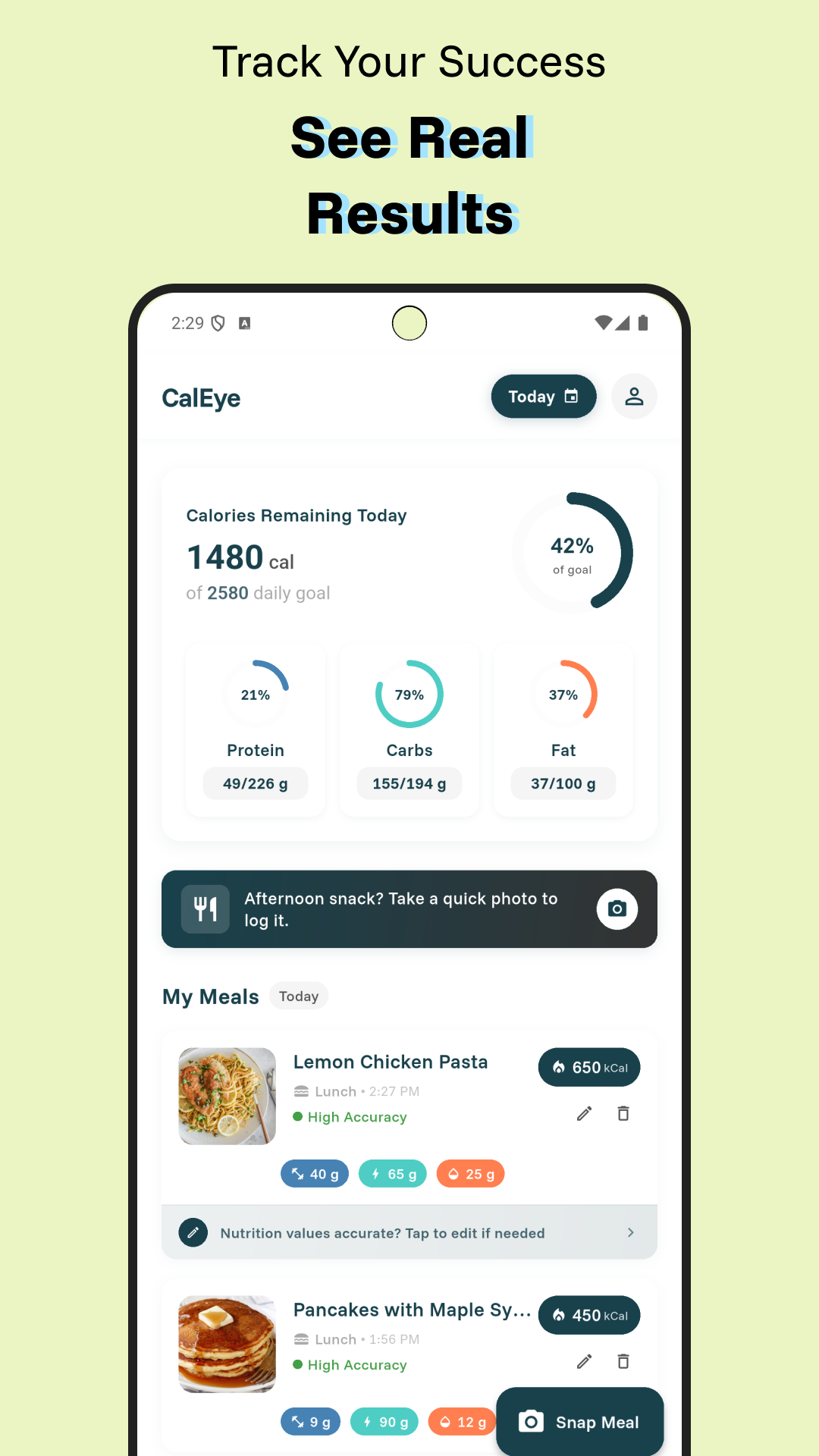 CalEye Progress Tracking Screen